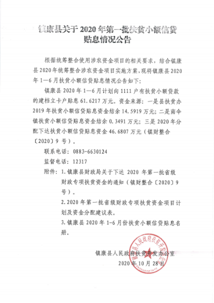 小额信贷贴息公示